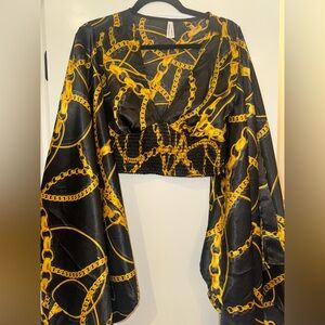 Live 4 Truth Black and Gold Chain Pattern Blouse